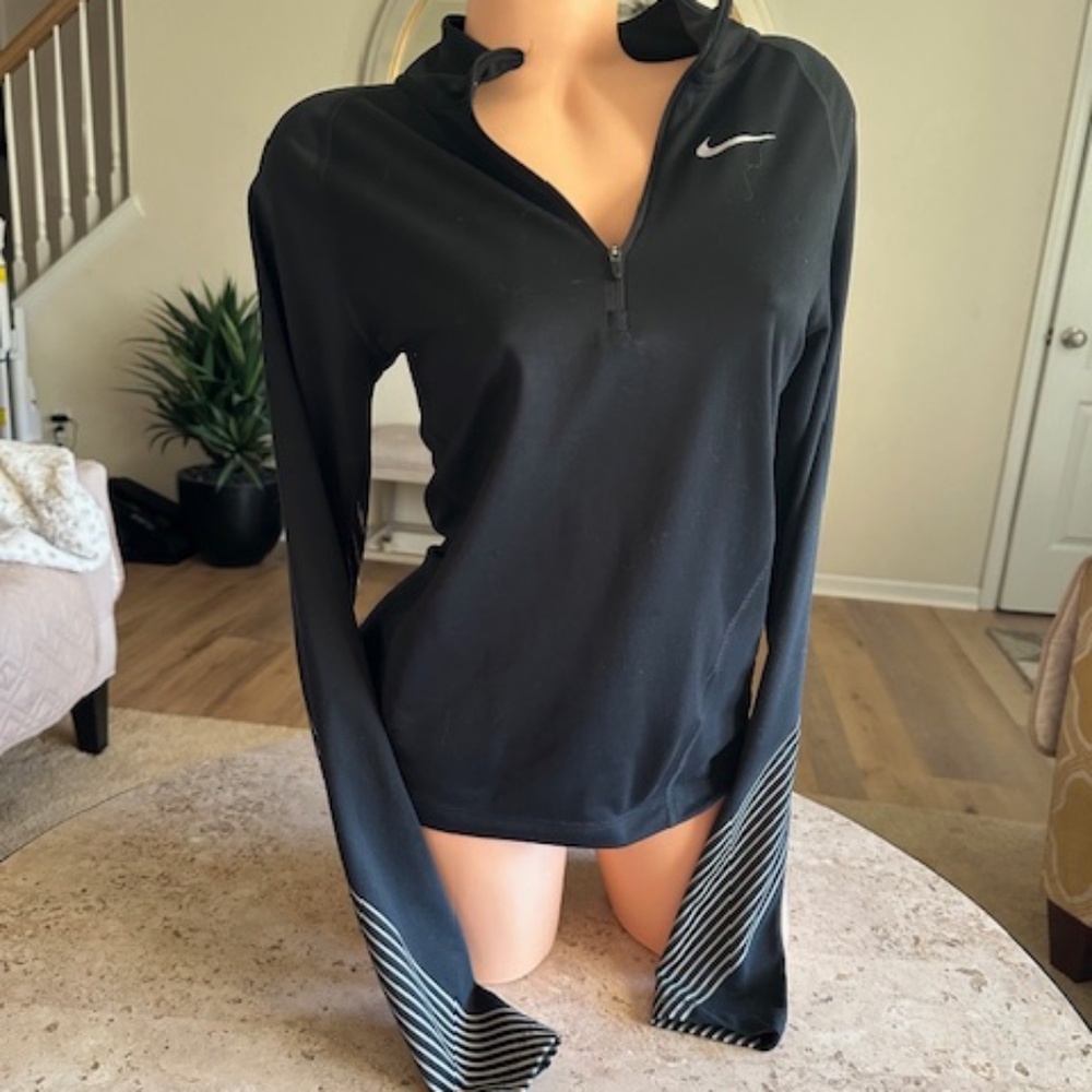 Nike Dry fit XS long sleeve quarter zip black with white stripes on sleeves NWOT
